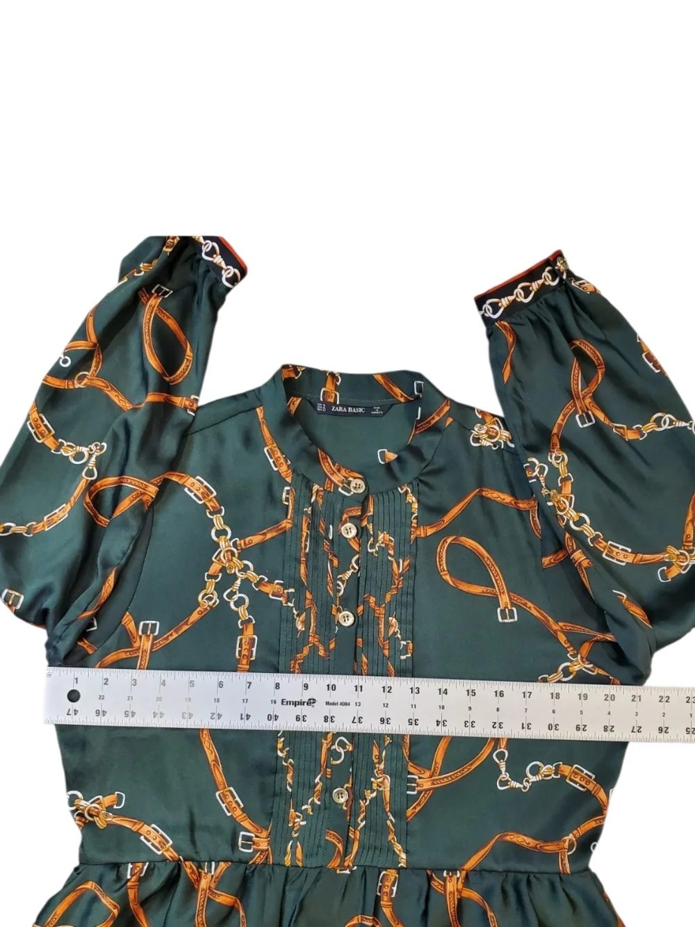 Zara Forest Green Chain-Print Long-Sleeve Dress Size XLarge - Picture 9 of 12